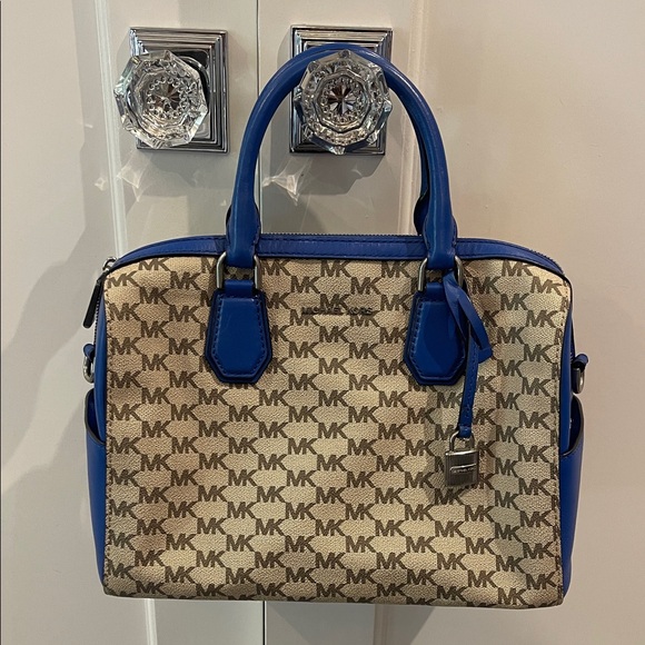 Michael Kors Tan and Blue Satchel with Crossbody - Picture 1 of 9